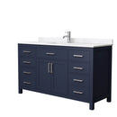Wyndham Beckett 60" Single Bathroom Vanity In Dark Blue Carrara Cultured Marble Countertop Undermount Square Sink Brushed Nickel Trim WCG242460SBNCCUNSMXX