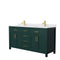 Wyndham Beckett 66" Double Bathroom Vanity In Green White Cultured Marble Countertop Undermount Square Sinks Brushed Gold Trim WCG242466DGDWCUNSMXX