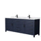 Wyndham Beckett 84" Double Bathroom Vanity In Dark Blue White Cultured Marble Countertop Undermount Square Sinks Matte Black Trim WCG242484DBBWCUNSMXX