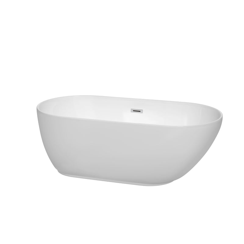 Wyndham Melissa 60" Freestanding Bathtub In White With Polished Chrome Drain And Overflow Trim WCOBT100060