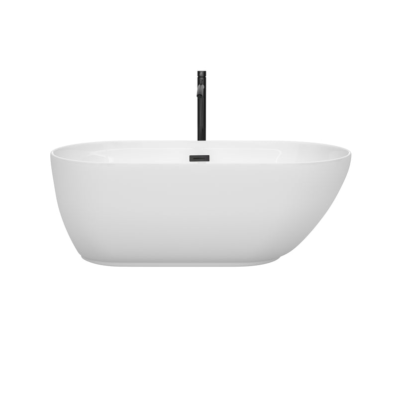 Wyndham Melissa 60" Soaking Bathtub in White with Floor Mounted Faucet Drain and Overflow Trim in Matte Black WCOBT100060MBATPBK