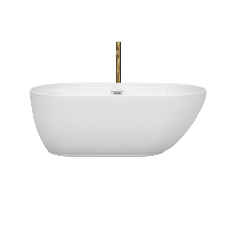 Wyndham Melissa 60" Soaking Bathtub in White with Polished Chrome Trim and Floor Mounted Faucet in Brushed Gold WCOBT100060PCATPGD