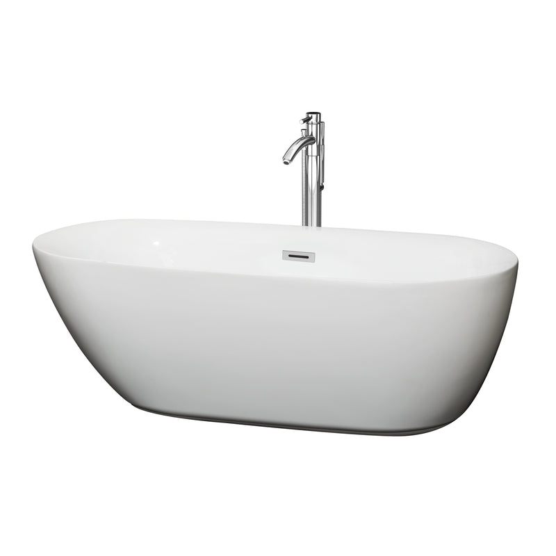 Wyndham Melissa 65" Freestanding Bathtub In White With Floor Mounted Faucet Drain And Overflow Trim In Polished Chrome WCOBT100065ATP11PC