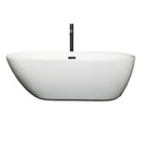 Wyndham Melissa 65" Soaking Bathtub in White with Floor Mounted Faucet Drain and Overflow Trim in Matte Black WCOBT100065MBATPBK