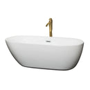 Wyndham Melissa 65" Soaking Bathtub In White With Polished Chrome Trim And Floor Mounted Faucet In Brushed Gold WCOBT100065PCATPGD