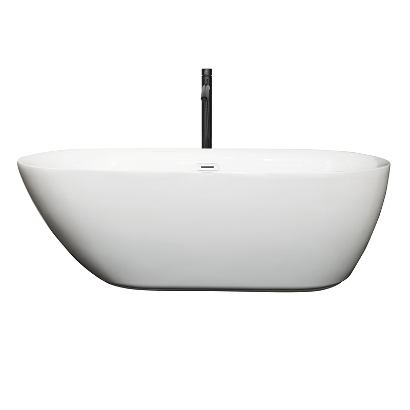 Wyndham Melissa 65" Soaking Bathtub in White with Shiny White Trim and Floor Mounted Faucet in Matte Black WCOBT100065SWATPBK