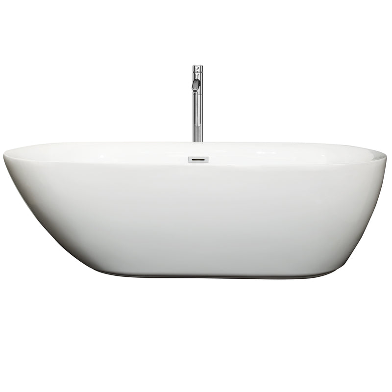 Wyndham Melissa 71" Freestanding Bathtub in White with Floor Mounted Faucet Drain and Overflow Trim in Polished Chrome WCOBT100071ATP11PC