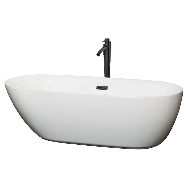 Wyndham Melissa 71" Soaking Bathtub In White With Floor Mounted Faucet Drain And Overflow Trim In Matte Black WCOBT100071MBATPBK