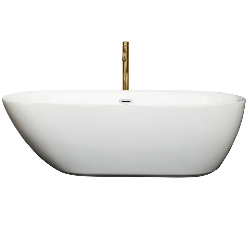 Wyndham Melissa 71" Soaking Bathtub in White with Polished Chrome Trim and Floor Mounted Faucet in Brushed Gold WCOBT100071PCATPGD