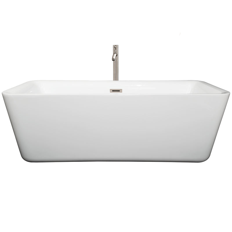 Wyndham Emily 69" Freestanding Bathtub in White with Floor Mounted Faucet Drain and Overflow Trim in Brushed Nickel WCOBT100169ATP11BN