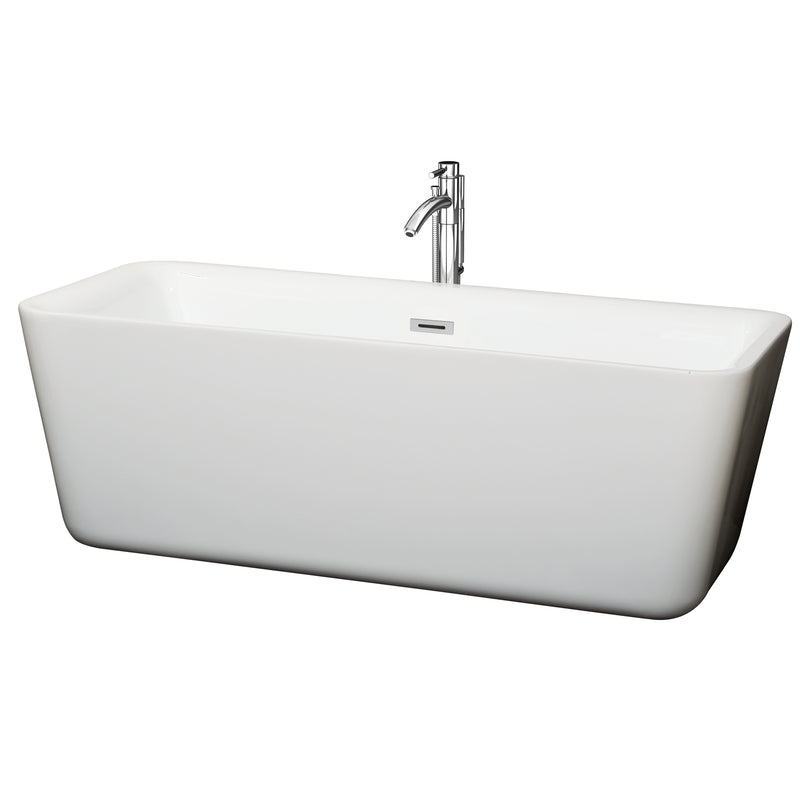 Wyndham Emily 69" Freestanding Bathtub In White With Floor Mounted Faucet Drain And Overflow Trim In Polished Chrome WCOBT100169ATP11PC