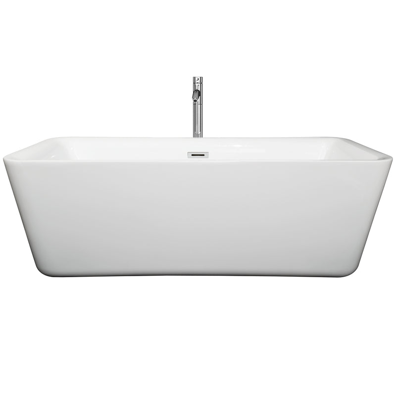 Wyndham Emily 69" Freestanding Bathtub in White with Floor Mounted Faucet Drain and Overflow Trim in Polished Chrome WCOBT100169ATP11PC