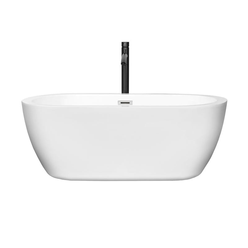 Wyndham Soho 60" Soaking Bathtub in White with Polished Chrome Trim and Floor Mounted Faucet in Matte Black WCOBT100260PCATPBK