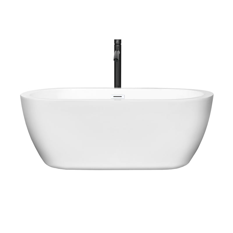 Wyndham Soho 60" Soaking Bathtub in White with Shiny White Trim and Floor Mounted Faucet in Matte Black WCOBT100260SWATPBK