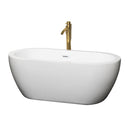 Wyndham Soho 60" Soaking Bathtub In White With Shiny White Trim And Floor Mounted Faucet In Brushed Gold WCOBT100260SWATPGD