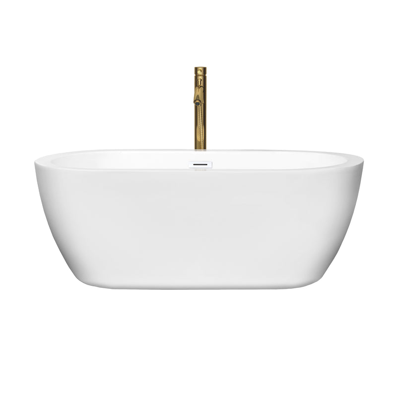 Wyndham Soho 60" Soaking Bathtub in White with Shiny White Trim and Floor Mounted Faucet in Brushed Gold WCOBT100260SWATPGD