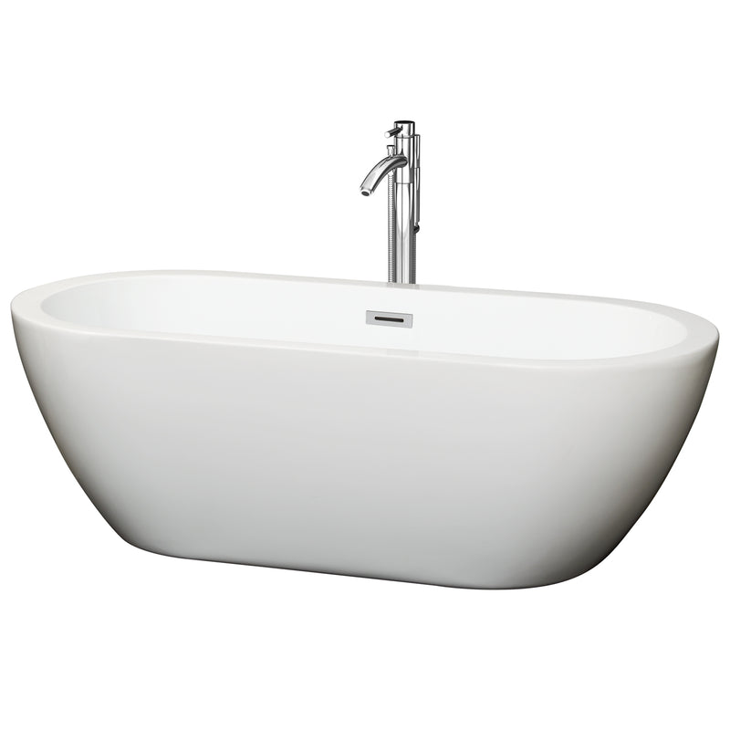 Wyndham Soho 68" Freestanding Bathtub In White With Floor Mounted Faucet Drain And Overflow Trim In Polished Chrome WCOBT100268ATP11PC