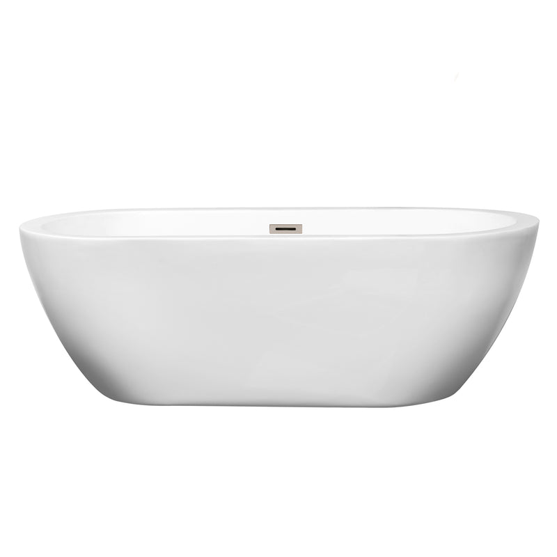 Wyndham Soho 68" Freestanding Bathtub in White with Brushed Nickel Drain and Overflow Trim WCOBT100268BNTRIM