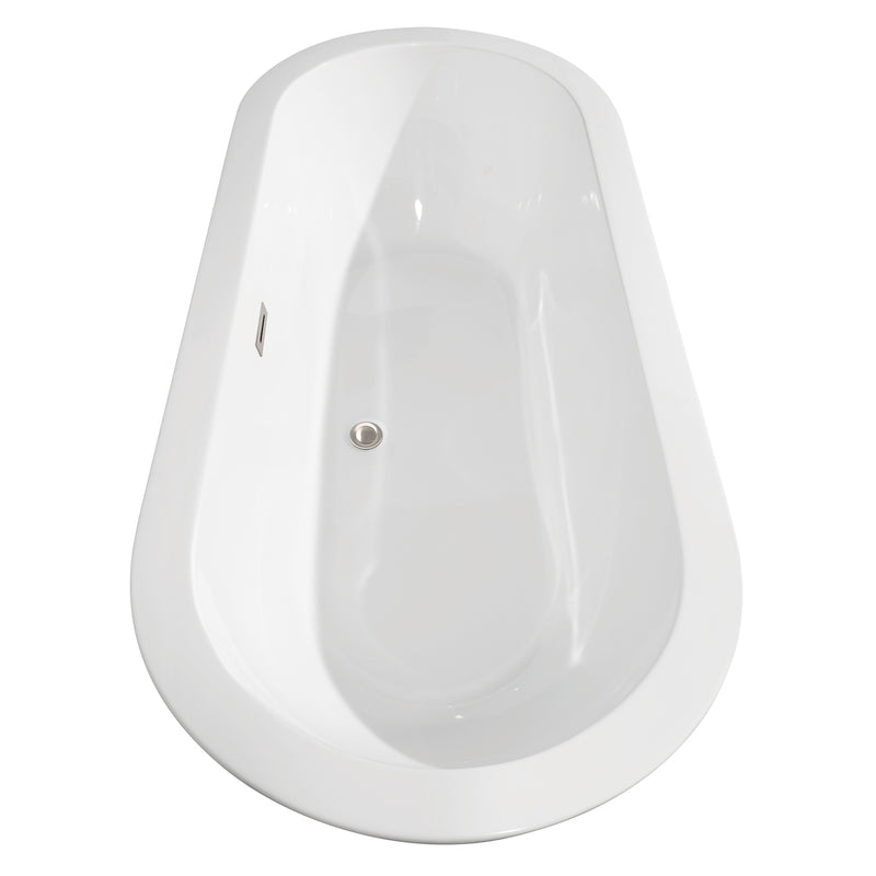 Wyndham Soho 68" Freestanding Bathtub in White with Floor Mounted Faucet Drain and Overflow Trim in Brushed Nickel WCOBT100268ATP11BN