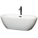 Wyndham Soho 68" Soaking Bathtub In White With Floor Mounted Faucet Drain And Overflow Trim In Matte Black WCOBT100268MBATPBK