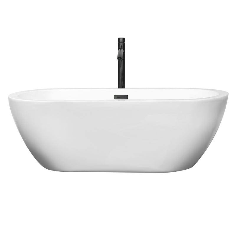 Wyndham Soho 68" Soaking Bathtub in White with Floor Mounted Faucet Drain and Overflow Trim in Matte Black WCOBT100268MBATPBK