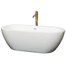 Wyndham Soho 68" Soaking Bathtub In White With Shiny White Trim And Floor Mounted Faucet In Brushed Gold WCOBT100268SWATPGD