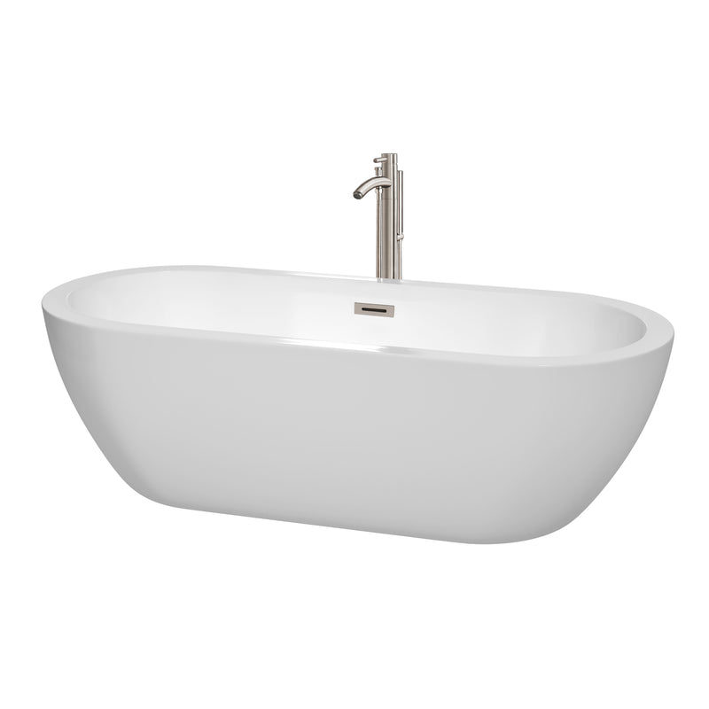 Wyndham Soho 72" Freestanding Bathtub In White With Floor Mounted Faucet Drain And Overflow Trim In Brushed Nickel WCOBT100272ATP11BN