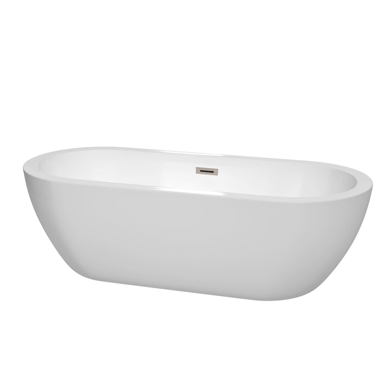 Wyndham Soho 72" Freestanding Bathtub In White With Brushed Nickel Drain And Overflow Trim WCOBT100272BNTRIM