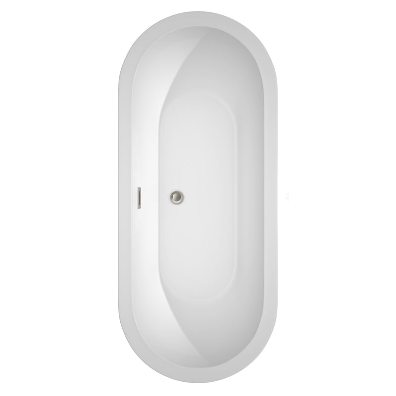 Wyndham Soho 72" Freestanding Bathtub in White with Floor Mounted Faucet Drain and Overflow Trim in Brushed Nickel WCOBT100272ATP11BN