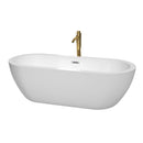 Wyndham Soho 72" Soaking Bathtub In White With Polished Chrome Trim And Floor Mounted Faucet In Brushed Gold WCOBT100272PCATPGD