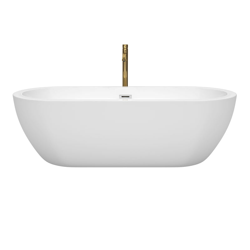 Wyndham Soho 72" Soaking Bathtub in White with Polished Chrome Trim and Floor Mounted Faucet in Brushed Gold WCOBT100272PCATPGD