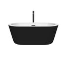 Wyndham Mermaid 60" Freestanding Bathtub in White Black Exterior with Floor Mounted Faucet Drain and Overflow Trim in Matte Black WCOBT100360BKMBATPBK