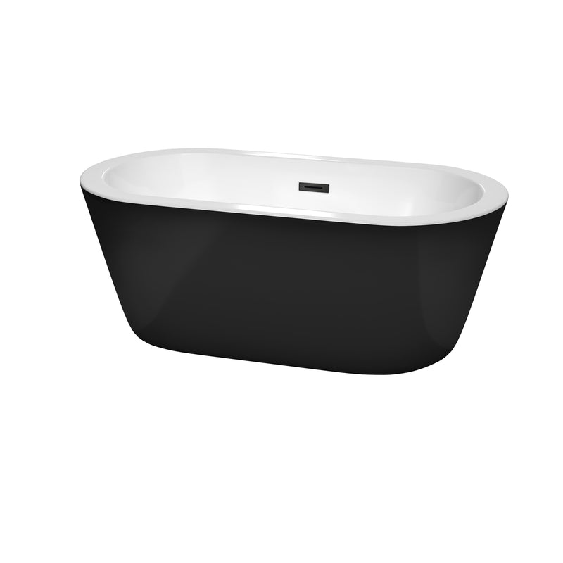 Wyndham Mermaid 60" Freestanding Bathtub In White Black Exterior With Matte Black Drain And Overflow Trim WCOBT100360BKMBTRIM