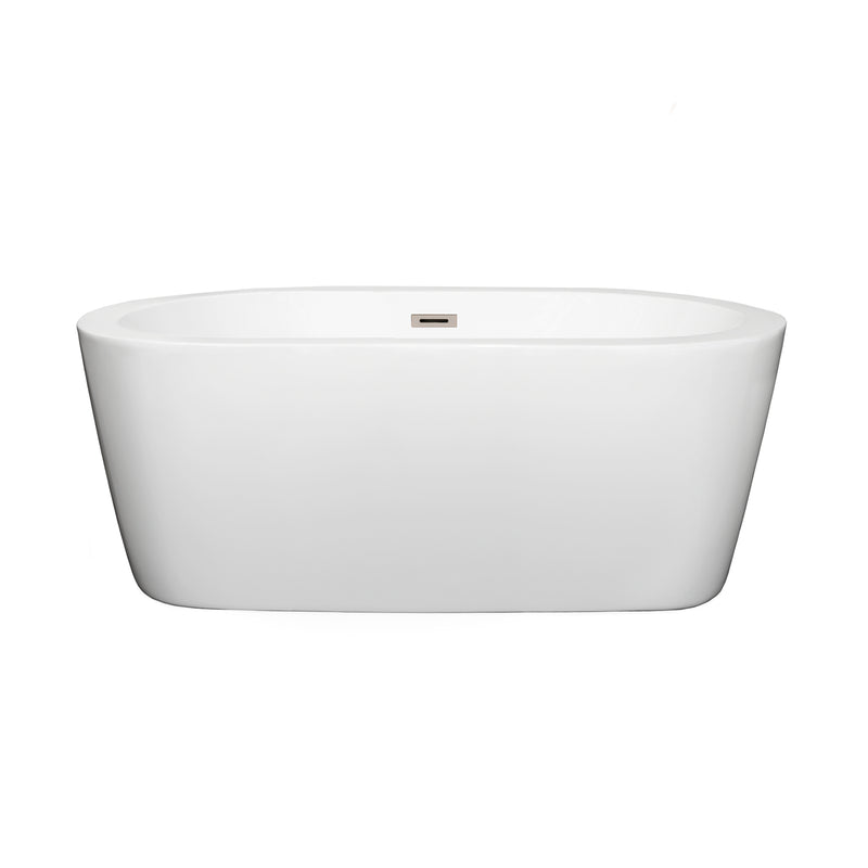 Wyndham Mermaid 60" Freestanding Bathtub in White with Brushed Nickel Drain and Overflow Trim WCOBT100360BNTRIM