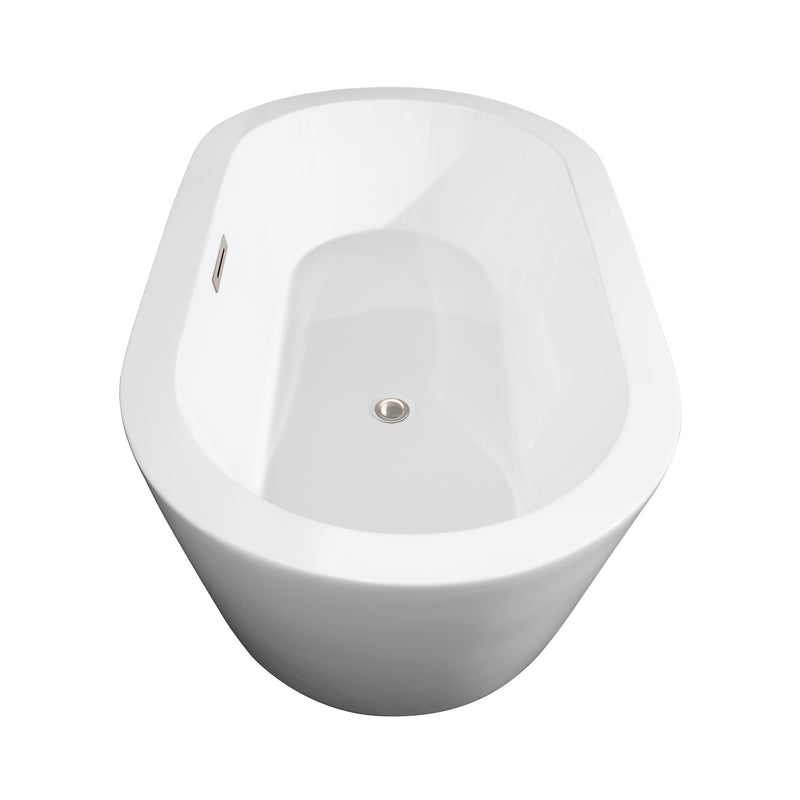 Wyndham Mermaid 60" Freestanding Bathtub in White with Brushed Nickel Drain and Overflow Trim WCOBT100360BNTRIM