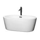 Wyndham Mermaid 60" Freestanding Bathtub In White With Floor Mounted Faucet Drain And Overflow Trim In Matte Black WCOBT100360MBATPBK