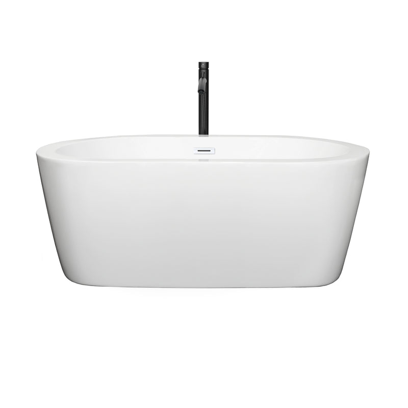 Wyndham Mermaid 60" Freestanding Bathtub in White with Shiny White Trim and Floor Mounted Faucet in Matte Black WCOBT100360SWATPBK