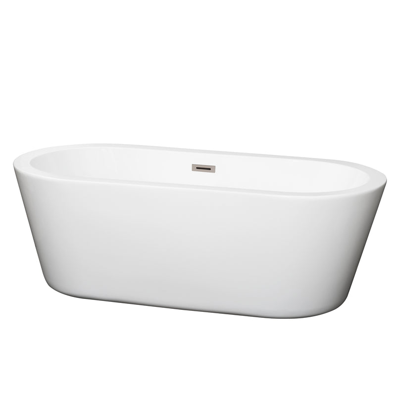 Wyndham Mermaid 67" Freestanding Bathtub In White With Brushed Nickel Drain And Overflow Trim WCOBT100367BNTRIM