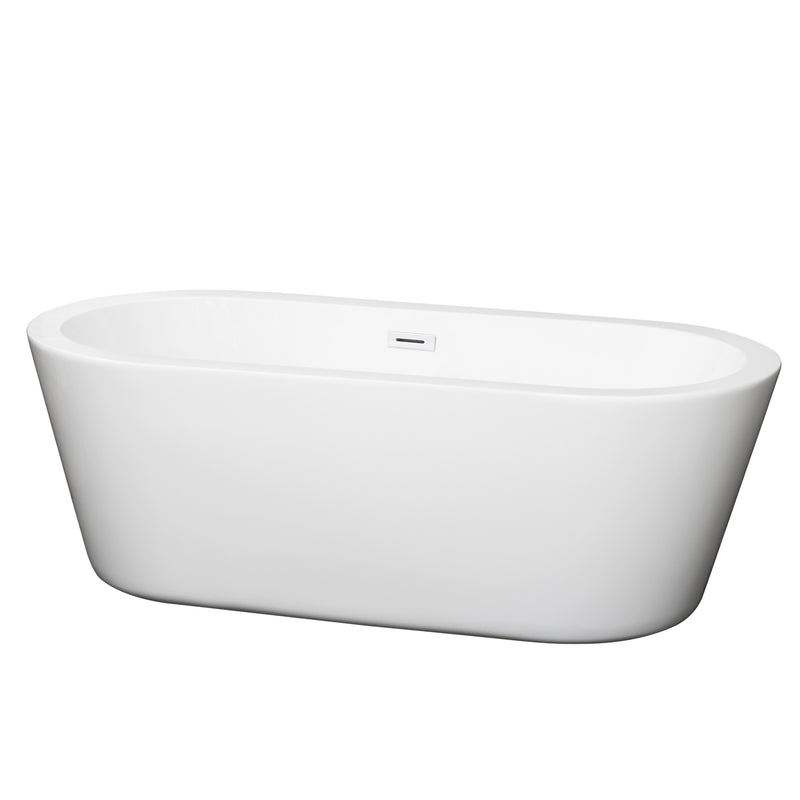 Wyndham Mermaid 67" Freestanding Bathtub In White With Shiny White Drain And Overflow Trim WCOBT100367SWTRIM