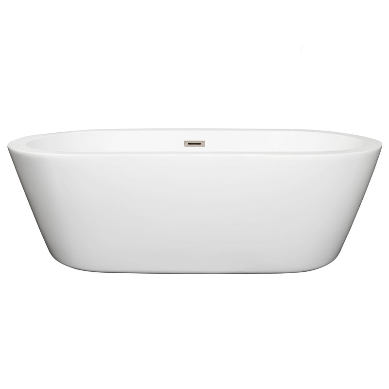 Wyndham Mermaid 71" Freestanding Bathtub in White with Brushed Nickel Drain and Overflow Trim WCOBT100371BNTRIM