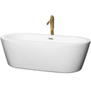 Wyndham Mermaid 71" Freestanding Bathtub In White With Polished Chrome Trim And Floor Mounted Faucet In Brushed Gold WCOBT100371PCATPGD