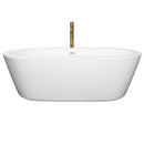 Wyndham Mermaid 71" Freestanding Bathtub in White with Shiny White Trim and Floor Mounted Faucet in Brushed Gold WCOBT100371SWATPGD