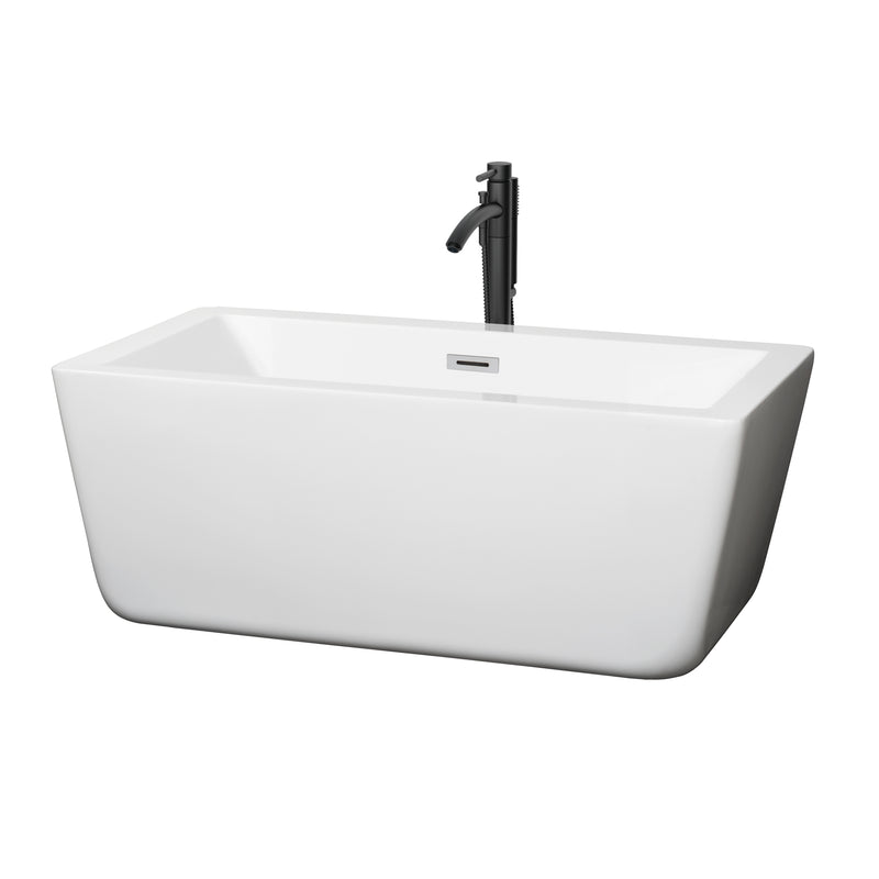 Wyndham Laura 59" Soaking Bathtub In White With Polished Chrome Trim And Floor Mounted Faucet In Matte Black WCOBT100559PCATPBK