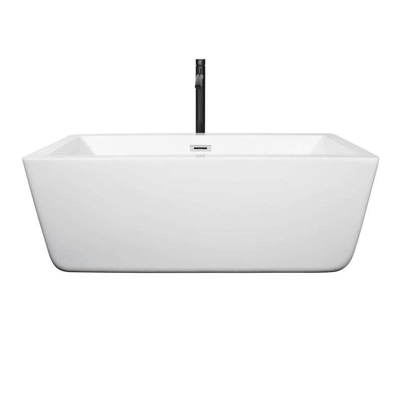 Wyndham Laura 59" Soaking Bathtub in White with Polished Chrome Trim and Floor Mounted Faucet in Matte Black WCOBT100559PCATPBK