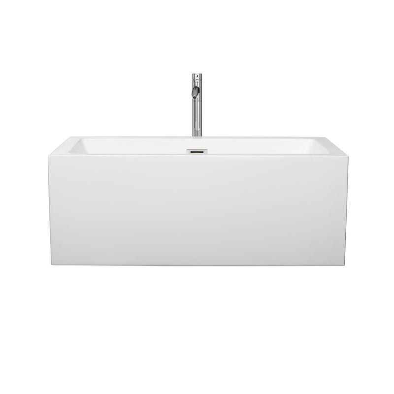 Wyndham Melody 60" Freestanding Bathtub in White with Floor Mounted Faucet Drain and Overflow Trim in Polished Chrome WCOBT101160ATP11PC