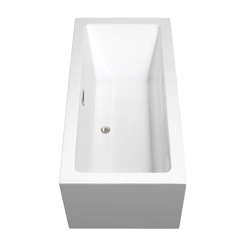 Wyndham Melody 60" Freestanding Bathtub in White with Floor Mounted Faucet Drain and Overflow Trim in Brushed Nickel WCOBT101160ATP11BN