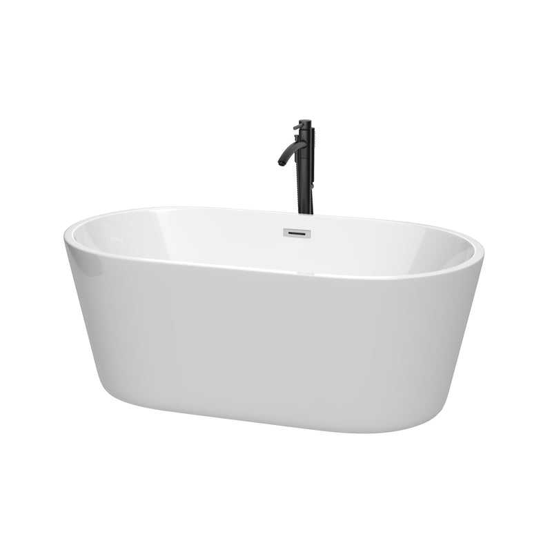 Wyndham Carissa 60" Soaking Bathtub In White With Polished Chrome Trim And Floor Mounted Faucet In Matte Black WCOBT101260PCATPBK