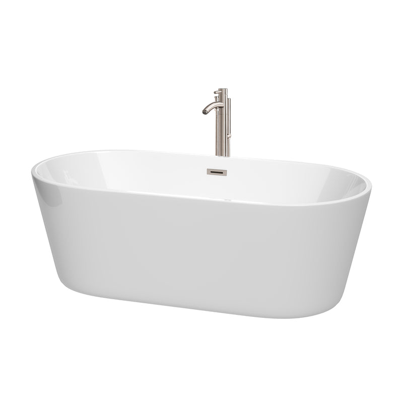 Wyndham Carissa 67" Soaking Bathtub In White Brushed Nickel Trim And Brushed Nickel Mounted Faucet WCOBT101267ATP11BN