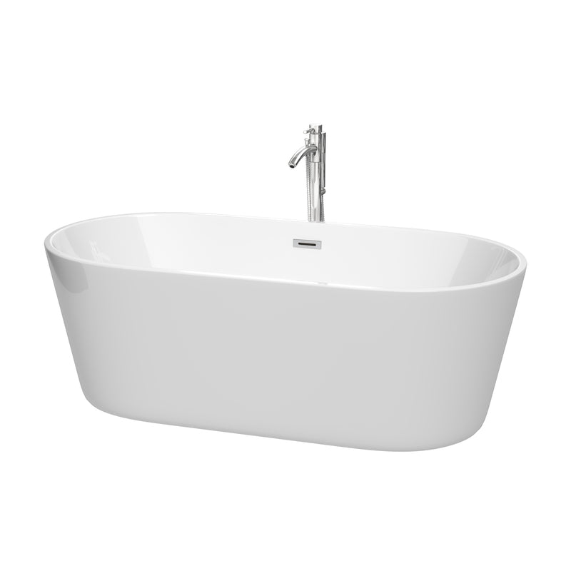 Wyndham Carissa 67" Soaking Bathtub In White Polished Chrome Trim And Polished Chrome Floor Mounted Faucet WCOBT101267ATP11PC