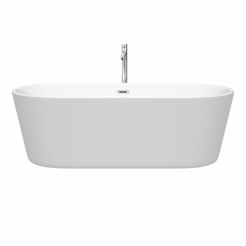 Wyndham Carissa 71" Soaking Bathtub in White Polished Chrome Trim and Polished Chrome Floor Mounted Faucet WCOBT101271ATP11PC